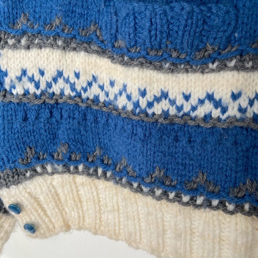 Hand Knitted‎ Vintage Cardigan Fair Isle Fisherman Sweater CabinCore Nordic M/L - Picture 4 of 12